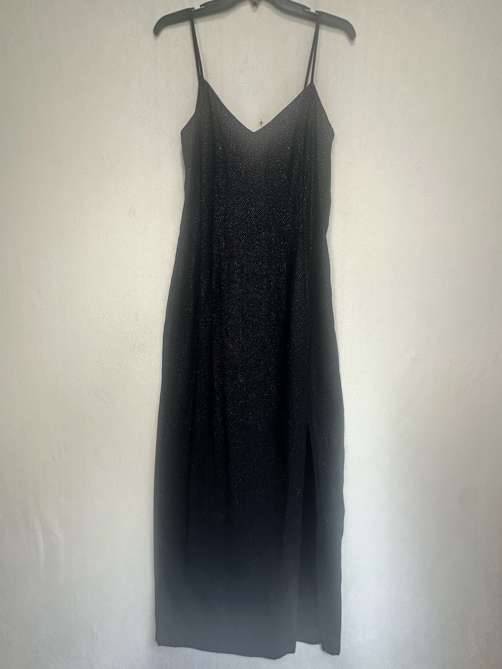 Gunne Sax Jessica McClintock Black Sparkle Spaghetti Strap Maxi Dress Sz 13/14